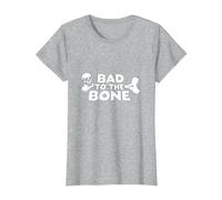 Bad to The Bone Skull Atteggiamento Ribelle Punk Rock Maglietta, Donna, Grigio Melange, XS