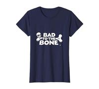 Bad to The Bone Skull Atteggiamento Ribelle Punk Rock Maglietta, Donna, Navy, XXL