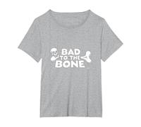 Bad to The Bone Skull Atteggiamento Ribelle Punk Rock Maglietta, Donna Plus-Size, Grigio Melange, 2X