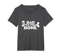 Bad to The Bone Skull Atteggiamento Ribelle Punk Rock Maglietta, Donna Plus-Size, Grigio Scuro, 2X