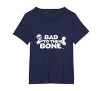 Bad to The Bone Skull Atteggiamento Ribelle Punk Rock Maglietta, Donna Plus-Size, Navy, 6X