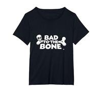 Bad to The Bone Skull Atteggiamento Ribelle Punk Rock Maglietta, Donna Plus-Size, Nero, 1X