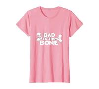 Bad to The Bone Skull Atteggiamento Ribelle Punk Rock Maglietta, Donna, Rosa, XS