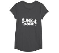 Bad to The Bone Skull Atteggiamento Ribelle Punk Rock Maglietta, Ragazze, Grigio Scuro, L