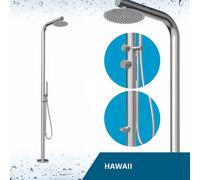 Four & More Doccia da giardino di design, per esterni, per piscina, doccia a pioggia, colonna doccia in acciaio inox spazzolato V4A/316, modello HAWAII con attacco per acqua calda e fredda con