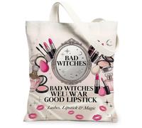 Bad Witches - Borsa tote in tela con citazione per cosmetici, 33 x 38 cm