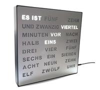 Bada Bing Elegante orologio a LED con parola tedesca con cavo USB, effetto metallo, colore argento, orologio da parete o da appoggiare, di alta qualità 01