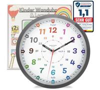 Bada Bing Montessori Orologio da parete per bambini - Vetro acrilico | infrangibile - Orologio da studio senza ticchettio - Orologio analogico per bambini per imparare l'ora - cameretta