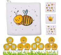 Bada Bing Set di 12 asciugamani magici a tema ape - Guanti magici in cotone con gancio, asciugamano magico per bambini, circa 30 x 30 cm, 4 scomparti, regalo di compleanno