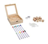 Badafaci Set da Gioco per Baby Shower, Kit di Blocchi per Pittura in Legno di Pino con 48 Blocchi Vuoti, 12 Pennarelli, 42 Modelli, Cartello Incluso per la Rivelazione del Genere del Baby Shower,
