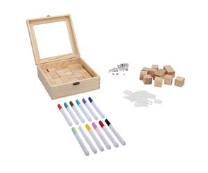 Badafaci Set da Gioco per Baby Shower, Kit di Blocchi per Pittura in Legno di Pino con 48 Blocchi Vuoti, 12 Pennarelli, 42 Modelli, Cartello Incluso per la Rivelazione del Genere del Baby Shower,