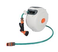 Badafaci Supporto da Parete per Avvolgitubo da Giardino Retrattile con Ugello a 8 Modelli, Ritorno Lento e Blocco Automatico per Tubo Dell'acqua Lungo 10 M, Girevole a 180 Gradi