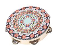 Badafaci Tamburello, Tamburo Manuale da 8 Pollici con Legno di Faggio e Materiale PU, Jingles in Metallo, Strumento Musicale a Percussione Multifunzionale per Adulti, Bambini, Ban (Fiore rosso)