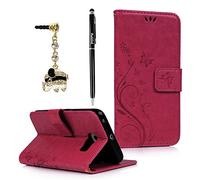 Badalink, custodia per Samsung Galaxy S6, bordo protettivo, custodia in PU pelle, custodia portafoglio, con chiusura magnetica, copertura con fiori e farfalla, custodia cellulare, custodia con spazio per carte, spazio per penna.