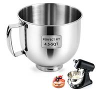 BADCRIS Ciotola Acciaio Inox Compatibile con KitchenAid 4.5-5 QT Tilt-Head | Recipiente di Ricambio per Impastatrice Planetaria con Manico Ergonomico, Lavabile in Lavastoviglie, 22x22x19cm, Argento