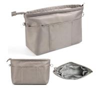 BADCRIS Organizer da Borsa Donna in Nylon, 37 x 20 x 10 cm, Grigio | Organizer Interno per Borsa con Scomparti e Zip per Libri e Cosmetici per Shopping e Viaggio, Impermeabile e Multifunzionale