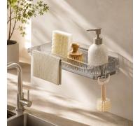 BADCRIS Porta Spugne Lavello Cucina da Appendere con Vassoio e Due Ganci | Organizer Lavello Cucina Autoadesivo Senza Foratura, Mensola da Parete per Lavello Cucina e Bagno, 26x12.5x4,5 cm, Grigio