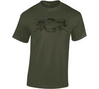 Baddery Angel T-Shirt Uomo - The Reel Catch - Maglietta da pescatore - Abbigliamento da pesca regalo, esercito (pesce persico), XXL