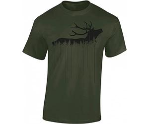 Baddery Cacciatore Maglietta da Uomo con Cervo Bosco, Verde Militare - Cervo della Foresta, L