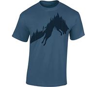 Baddery Maglietta Cacciatore da Uomo - „Foresta Volpe“ (Blu Denim XL)