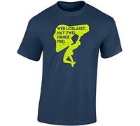 Baddery Maglietta da uomo con arrampicata - "Chi lascia andare a due mani libere" - Bouldern Shirt - Climbing & Outdoor Motivo, blu denim, M