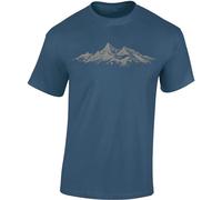 Baddery Wander - Maglietta da uomo "Alpengipfel", regalo per escursionisti e alpinisti con motivo montagna, blu denim, L