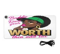 Baddie - Tappetino per mouse riscaldato in pelle, con scritta "Know Your Worth", 80 x 33 cm, scaldamani, per scrivania e giochi