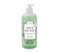 Badefee Evergreen, gel doccia e sapone per le mani in dispenser di sapone, 480 ml, gel detergente senza solfati per corpo e mani, profumo fruttato d'uva rossa, senza parabeni e siliconi, realizzato a