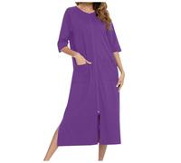 Bademantel Damen - Gonna Casual Comoda E Solida da Pigiama Ampio Camicia da Notte con Maniche A Sette Quarti (Purple M)