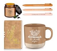 Baderke Regalo per amanti dei libri, per donne, insegnanti, uomini, 6 pezzi, accessori per il rientro a scuola, per lettura di libri, formato A6, penna a sfera, tazza in ceramica, candela, regalo per