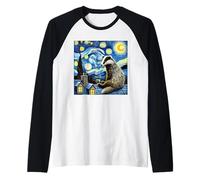 Badger sul Tetto nella Notte Stellata Maglia con Maniche Raglan