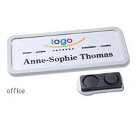 badgetec GmbH 10 Unità - Targhette portanome OFFICE magnetiche Magnete smag®, extra forte grigio chiaro 75 x 27 mm, Plastica