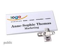 badgetec GmbH 10 Unità - Targhette portanome pinza public 75 x 37 mm, PVC rigido, trasparente