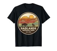 Badlands National Park Vintage Sunset Badge Bisonte e Pecora Maglietta