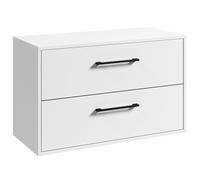 Badplaats Florence - Mobile sottolavabo sospeso, 80 x 46 cm, bianco lucido, con 2 cassetti e maniglie nere