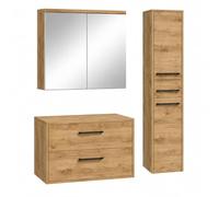 Badplaats Florence - Set di mobiletto sottolavabo, 80 x 46 cm, rovere castagno, con armadietto a specchio e armadietto alto
