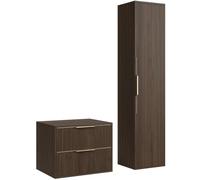 Badplaats Mobiletto per Lavabo Rimini 60 x 46 cm Noce Marrone - Mobile sospeso per bagno con 2 cassetti e armadio alto