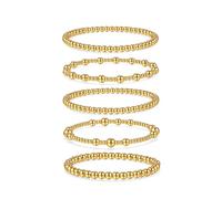 Badu Braccialetto con perline in argento da donna, non si ossida, placcato argento, impilabile, elastico, ipoallergenico, alla moda, 6.5 Inch, Metallo, Non pietra preziosa