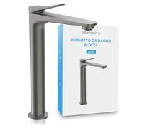 Bächlein Aldeya - Rubinetto da bagno alto dal design moderno, miscelatore monocomando extra alto per lavabo con kit di montaggio, rubinetto da bagno, colore: antracite