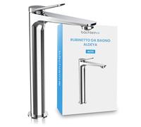 Bächlein Aldeya - Rubinetto miscelatore monocomando di alta qualità per lavabi da appoggio, design moderno extra alto, con set di montaggio, rubinetto da bagno in cromo