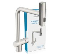 Bächlein Erino - Rubinetto da cucina in acciaio inox spazzolato | Rubinetto per lavello da cucina, miscelatore monocomando con doccetta estraibile, 3 tipi di getto e funzione a cascata