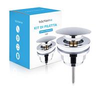 Bächlein Kit di piletta universale con o senza troppopieno per lavabi e lavandini - valvola a soffietto cromata - salvaspazio