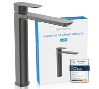 Bächlein Miscelatore per bagno Mizarela alto in design classico, monocomando per lavabo a parete con cartuccia in ceramica duratura e set di montaggio, rubinetto da bagno antracite - erogatore piatto