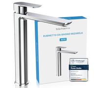 Bächlein - Miscelatore per bagno Mizarela in stile classico, monocomando per lavabo da appoggio con cartuccia in ceramica duratura e set di montaggio, rubinetto per bagno cromato - erogatore piatto