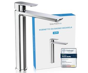 Bächlein - Miscelatore per bagno Mizarela in stile classico, monocomando per lavabo da appoggio con cartuccia in ceramica duratura e set di montaggio, rubinetto per bagno cromato - erogatore piatto