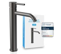 Bächlein Miscelatore per bagno Susara alto con erogatore curvo, Miscelatore monocomando extra alto di design per lavabo da appoggio con cartuccia in ceramica duratura e set di montaggio, Rubinetto da