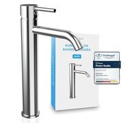Bächlein - Miscelatore per bagno Susara alto con erogatore curvo, monocomando di design extra alto per lavabo da appoggio con cartuccia in ceramica duratura e set di montaggio, rubinetto per bagno