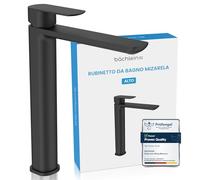 Bächlein - Miscelatore per lavabo da appoggio in design classico, monocomando per lavabo con cartuccia in ceramica duratura e set di montaggio, rubinetto da bagno opaco nero - erogatore piatto