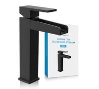 Bächlein Rubinetto alto per bagno con design ruscello, miscelatore monocomando extra alto con kit di montaggio per lavabo, rubinetto da bagno nero opaco