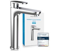 Bächlein Rubinetto alto per bagno dal design classico, miscelatore monocomando extra alto per lavabo con kit di montaggio, rubinetto da bagno cromato - classico alto